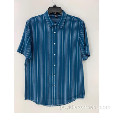 Camisa listrada azul e branca masculina de botões